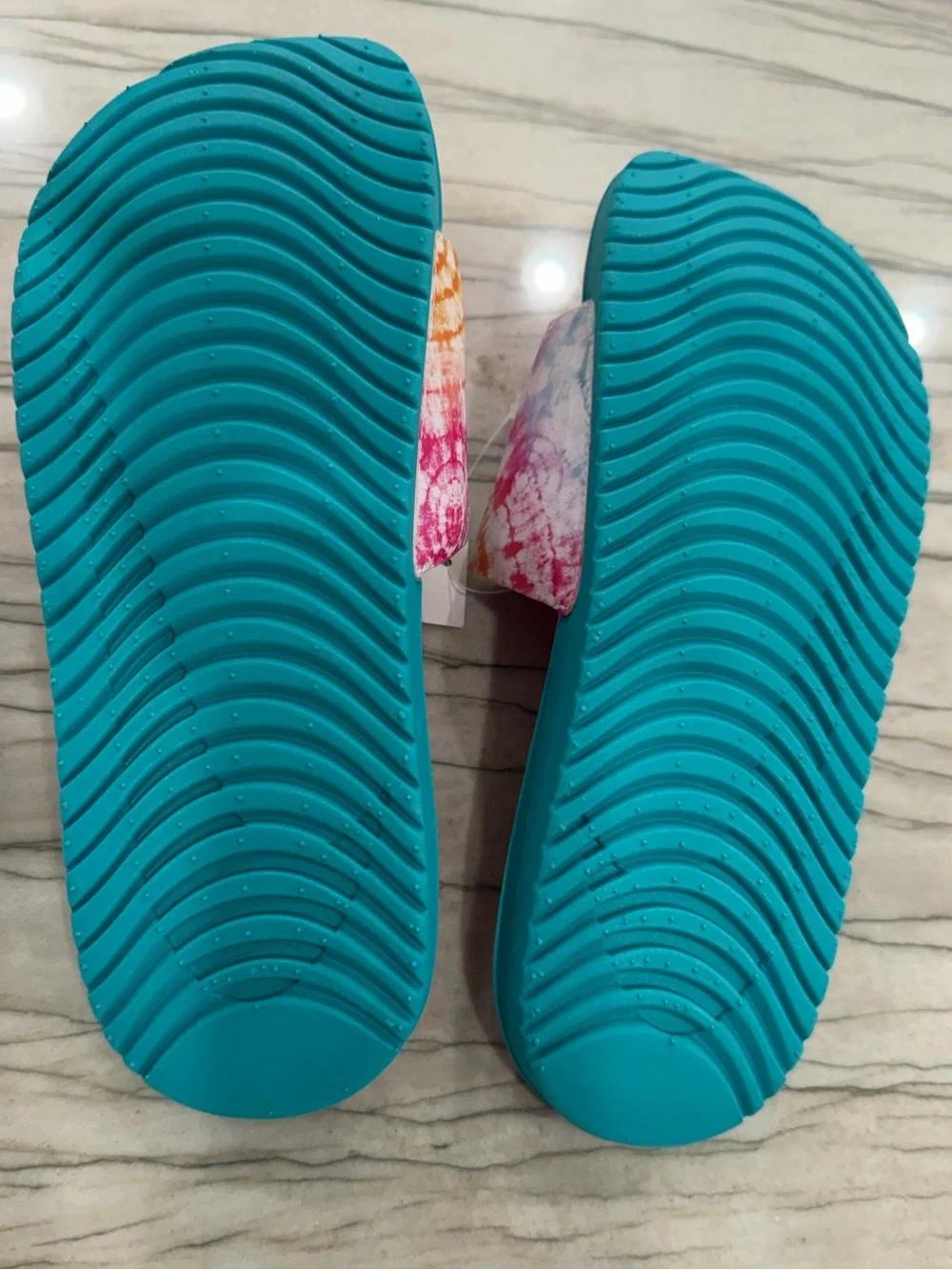 Nike Kawa Tie Dye Slides Laser Fuchsia Pink Teal Girls Youth Size 7Y NWT